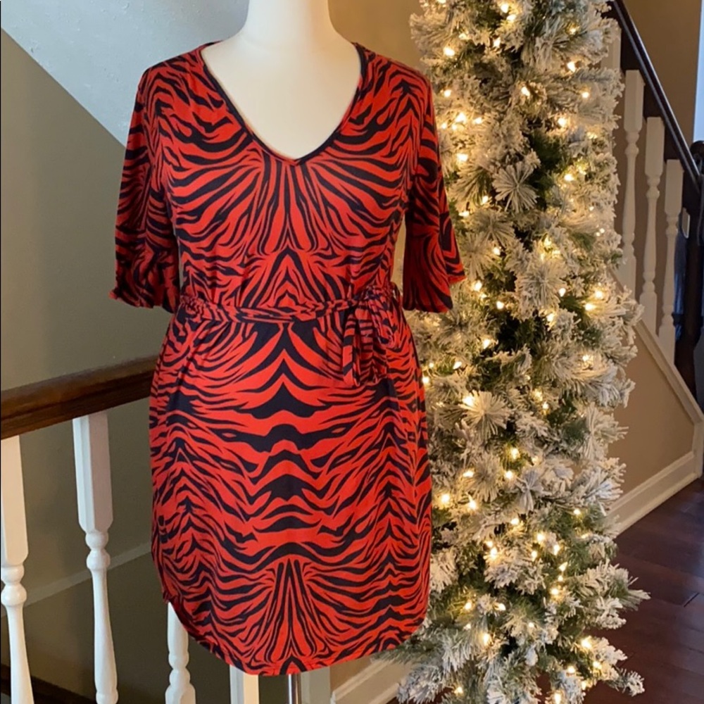 ASOS Animal print Red tie waist dress